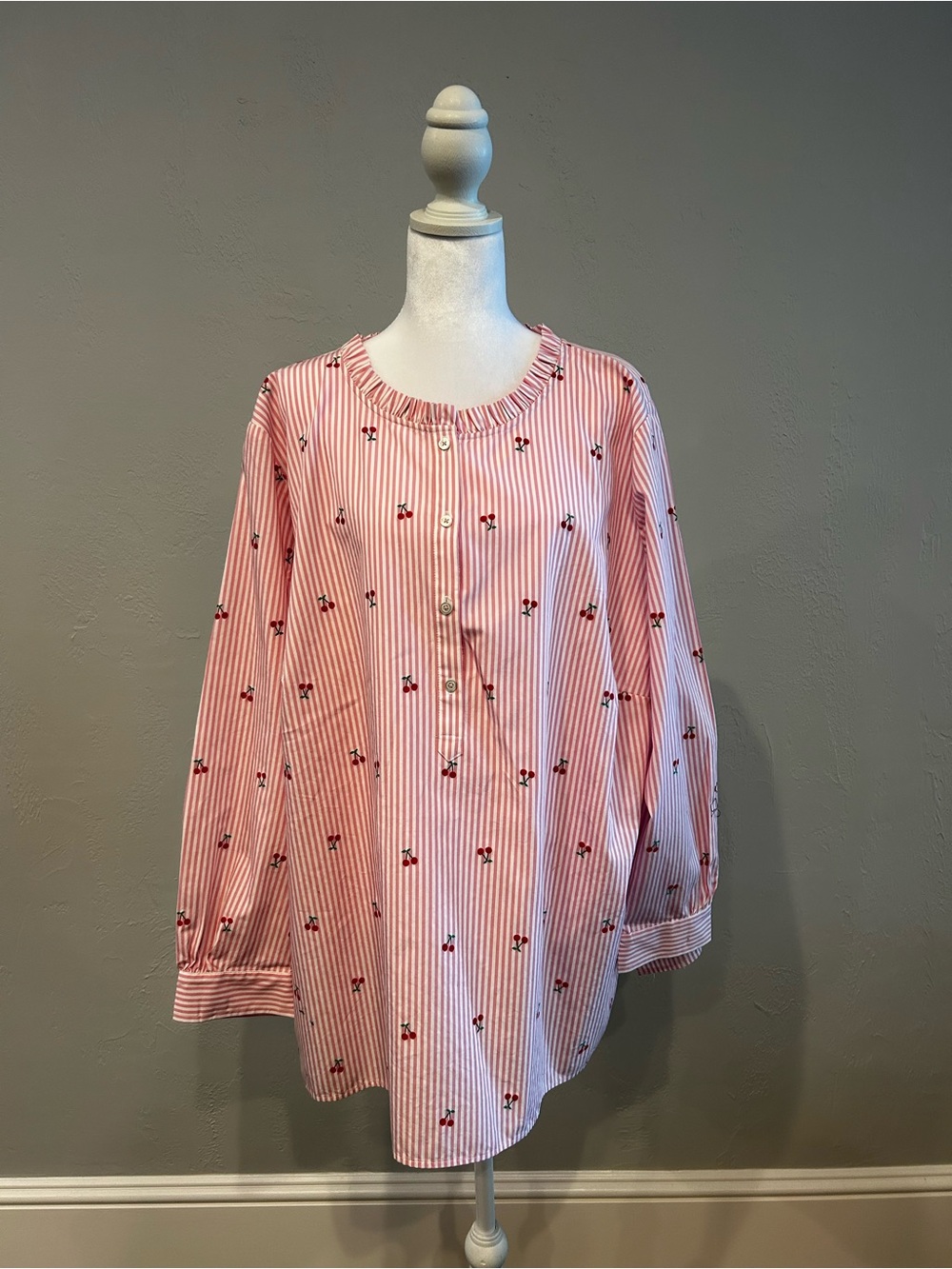 Talbots Plus Size Pink Striped Jacquard Popover